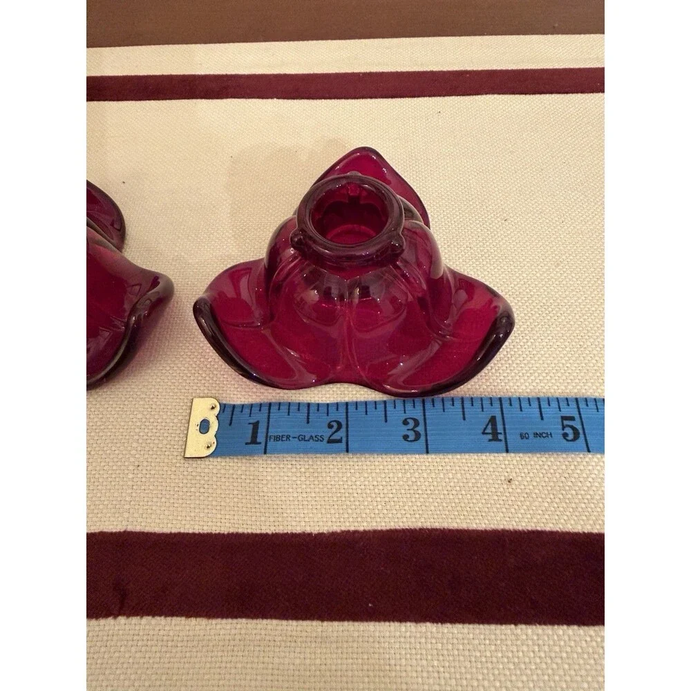 Vintage 1930s Ruby Red Duncan Miller Glass #71 American Leaf Candleholder Set